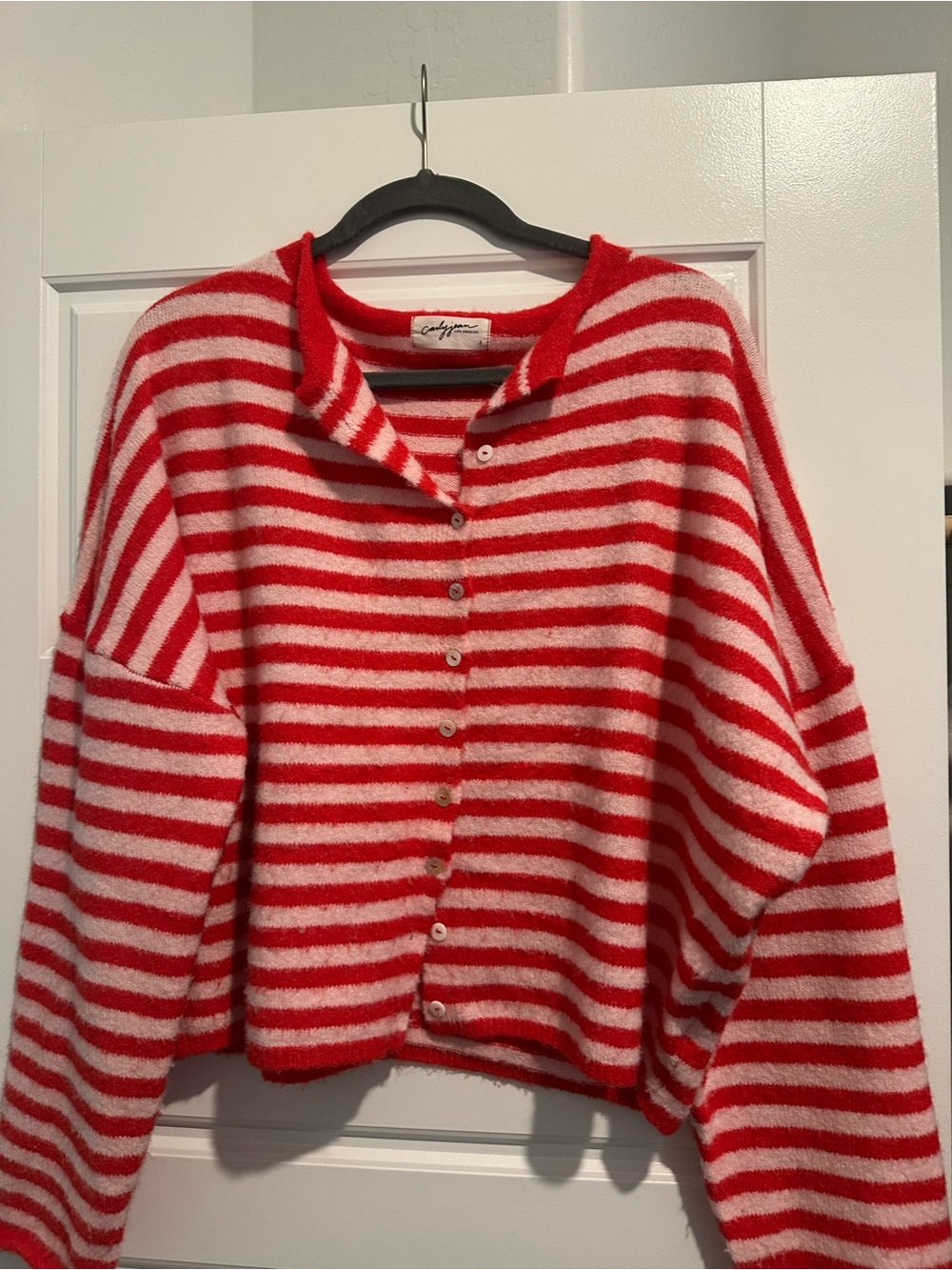 Carly Jean Los Angeles Red and pink Striped Button-Front Cardigan - Picture 5 of 5